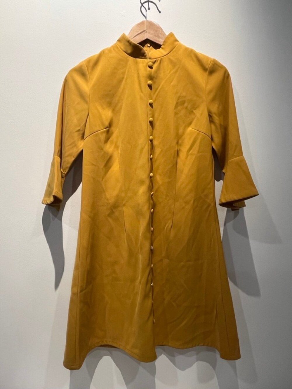 THE MOON Mustard Mini Dress S NWT Bell Sleeve 70s Retro
